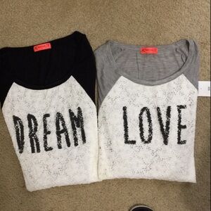 2 Pack Of Spoiled Black “Dream” and Gray “Love”Lace Long Sleeve Tops
